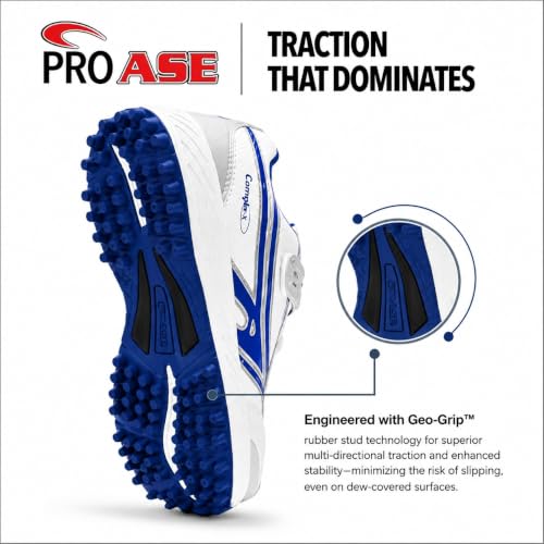 Image of Pro ASE Lightweight Cricket Shoes - Durable & Comfortable | Ideal for Turf, Ground & Hard Surfaces | Allrounder Design with Studs, Velcro & Superior Grip | White, Blue, Green, Red