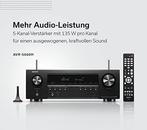 Denon AVR-S660H 5.2-Kanal AV-Receiver, Dolby Surround Sound, 6 HDMI Eingänge Und 1 Ausgang, 8K...
