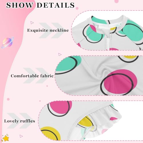 CHIFIGNO Quick Dry Girls Swimsuit One Piece Cute Colorful Polka Dot Long Sleeve Bathing Suit 3T4