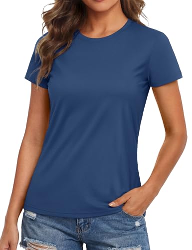 MAGCOMSEN Athletic Tops for Women Moisture Wicking SPF Shirts for Women Short Sleeve Workout Running Swim Tops Blue Grey, M