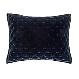 HiEnd Accents Stella Faux Silk Velvet Pillow Sham, King, 21x34 inch, Midnight Blue, Romantic Western Modern Traditional Style Luxury Bedding