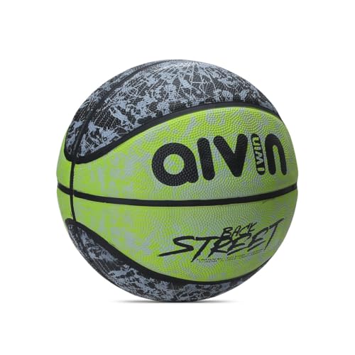 Image of AIVIN Back Street Basketball, Rubberized Moulded Basketball Game, for Match, Training, Outdoor Ball, Durable for Practice, Suitable for All Surface, 8 Panel, Material-Rubber (Green /Black) Size 7