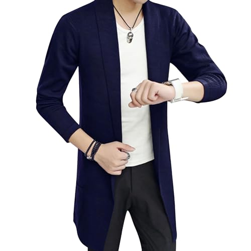 Cardigan long à col châle pour homme DGKaxiyaHM en tricot ajusté veste légère noire