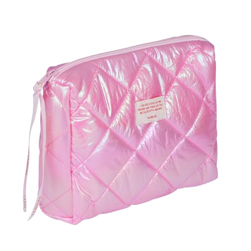 CECKQUE Bolsa de maquillaje grande acolchada y cuadrada para adolescentes, bolsa de cosméticos de viaje estética, bolsa de cosméticos para el cuidado de la piel, bolsa de belleza para mujeres, Pin de