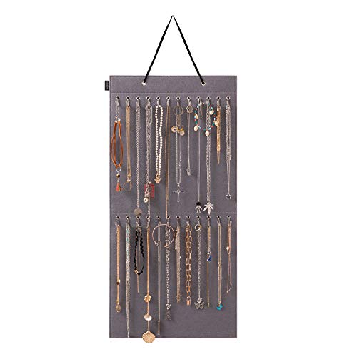 KGMcare Wall Hanging Jewelry Organizer Storage with 24 Hook Wall Mounted Jewelry Display Hanging on Door Closet Necklace Holder for Bracelet Ring Chain-Patent Design(Gray)