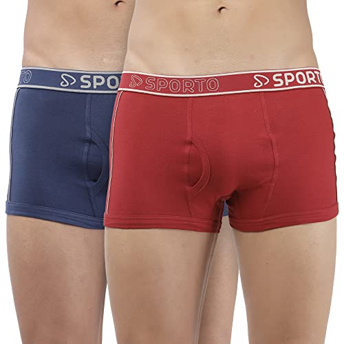 Image of sporto Men's Mid-Rise Super Soft & Comfortable Solid Cotton Square Trunks with No-Fold & No-Pinch Elastic Waistband (Combo Pack)