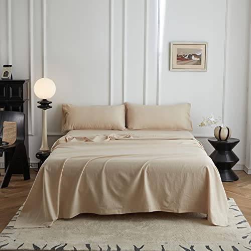 Simple&Opulence Drap Plat Lin Mélange Coton Literie Super Doux Facile d'entretien Drap de Lit,Lin,255 x 270 cm