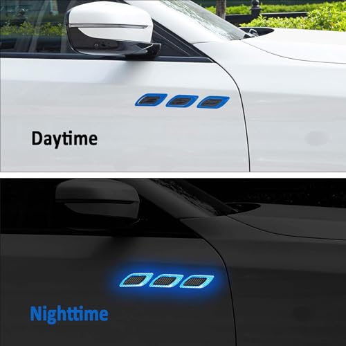 Image of Car Reflective Safety Stickers for Cars & Bikes, Side Fender Bumper, Night Visibility Warning Tape Waterproof High Intensity Reflector Decal Universal Fit (Set of 6, Blue)