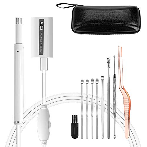 Cainda Otoscopio digitale con strumenti per la rimozione del cerume, USB WiFi Borescope Visual Earpick Cleaner Ear Scope con luce, Endoscopio per fotocamera per iPhone Android Windows Mac