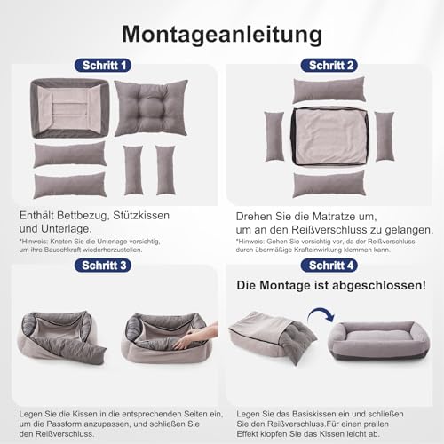 Pawk Hundebett Mittelgroße Hunde, Hundebett Waschbar mit Abnehmbarem Bezug, Hundekorb rutschfest Vierseitiges Nackenrolle Kissen Hundesofa, 63x53x18cm