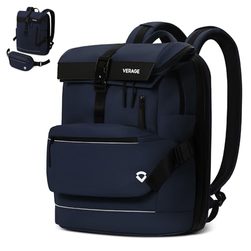 Image of Verage Roll Top Laptop Backpack Waterproof PU Lather Travel Backpack Expandable Work Carry On Backpack for Men Women