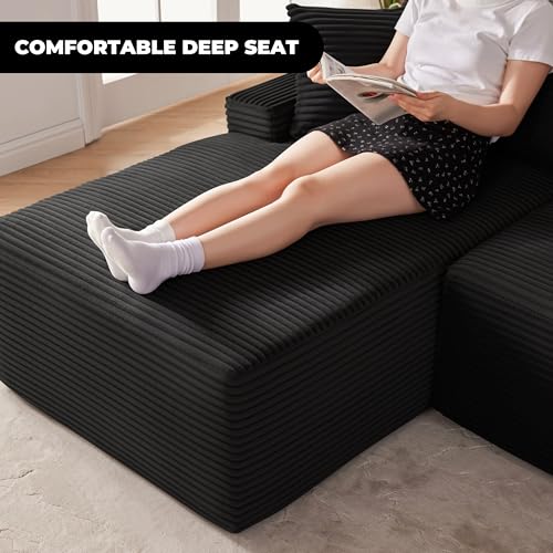 Image of Mangodan Cloud Sectional Sofa, Boneless Couch for Living Room, Modular Sectional Sofa with Deep Seat, Fluffy Comfy Couch with L-Shaped Chaise, No Assembly Required, Black