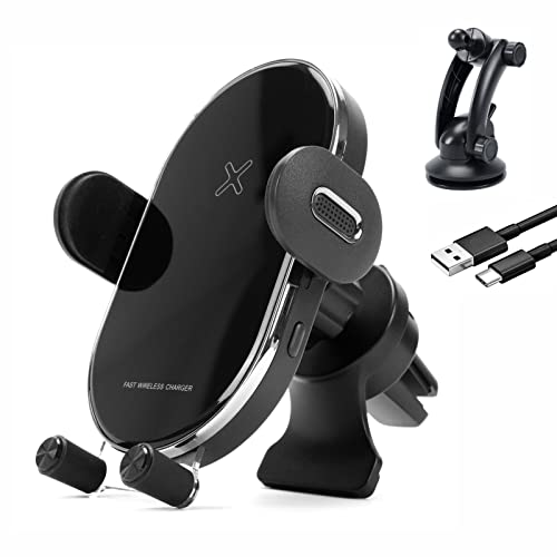 MOCA Wireless Car Charger, Qi 15W Auto Clamping Car Wireless Charger Air Vent Car Phone Mount Compatible with iPhone 13/13 Pro/12 Pro Max/12 pro/12/11/10/8 Series, Samsung Galaxy Series
