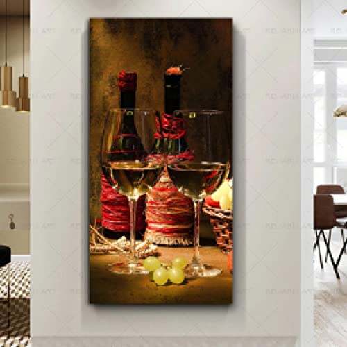 Toile minimaliste vin vintage grand format 70x140cm pour cuisine