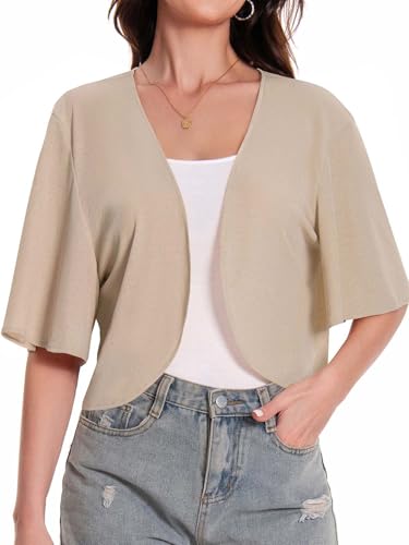 Image of Women Bolero Shrug Cardigan Open Front Cover Up Sheer Short Sleeve Kimonos for Evening Dress