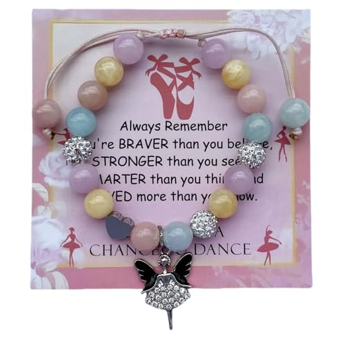 Image of DOLON Colorful Stones Handmade Crystal Ballet Charm Bracelet First Recital Stage Performance Dance Competition Encouragement Gift for Her