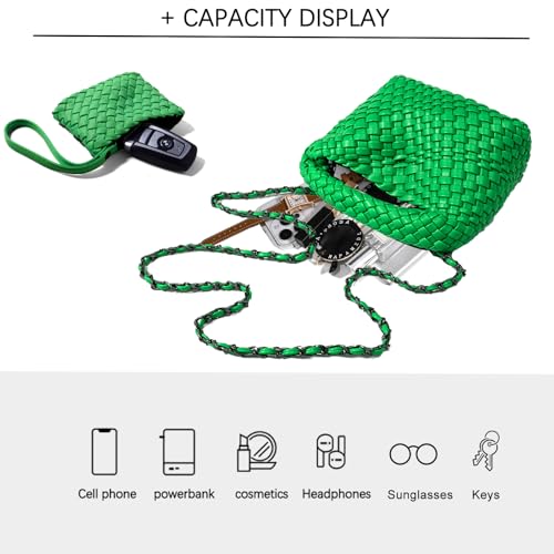 Image of JINMANXUE Fashion Mini Handbag For Women, Woven Tote Bucket Composite Bag Knitting Chain Bags, Crossbody Shoulder Purses