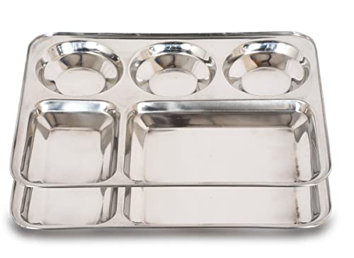REAVIAN Heavy Duty Stainless Steel Square Small Dinnerware/Serveware/Thali/Bhojan Patra Events & Every Day Use Kitchenware (Set of 2)