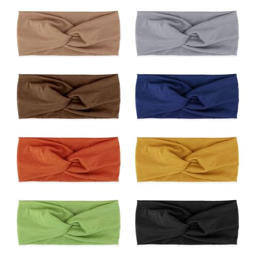 Image of DRESHOW 8 Pack Headbands for Women Yoga Knotted Headbands Elastic Criss Cross Hair Accessories Sports Head Wrap Non Slip