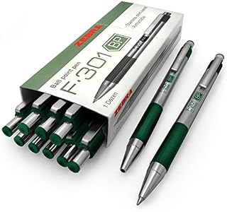 Zebra F-301 - Stainless Steel Retractable Ballpoint Pen - 0.7mm Medium - BLUE Ink Green Barrel - Pack of 12