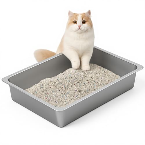 Kirecoo Stainless Steel Cat Litter Box, Large, Low Entry