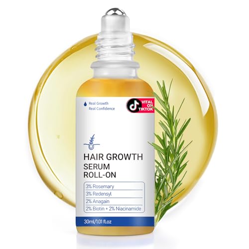 Hair Growth Roll-On Serum - 3% Rosemary, 3% Redensyl, 2% AnaGain + Biotin & Niacinamide, Portable...