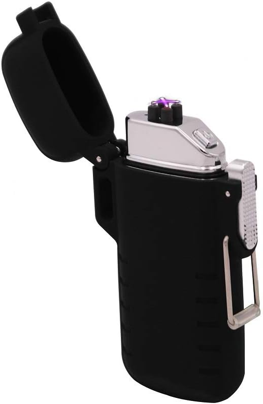 Waterproof Dual Arc Lighter Windproof USB Rechargeable Plasma Lighter Slim Design (Black)