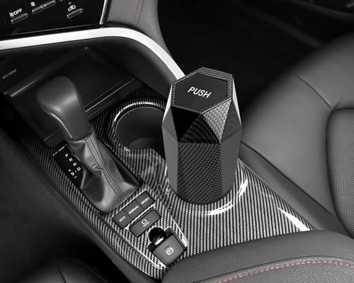 Image of Ginsco Car Trash Can with Lid, Cup Holder Garbage Can for Car, Garbage Bin Cars Accessories for Interior, Leakproof Small Trash Bin, Mini Trash Can for Cars, Home, Office (Carbon Fiber Pattern)