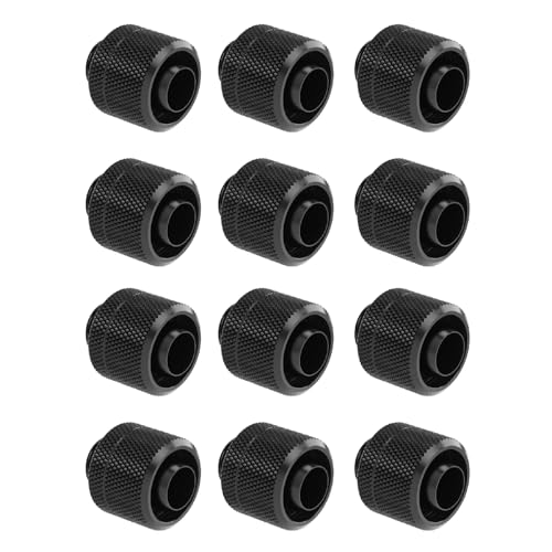 dracaena.io 12 pack G1/4' thread to 3/8' ID, 1/2' OD Compression Fitting for Soft Tubing, Soft Tube Connectors for Computer Water Cooling System, Black