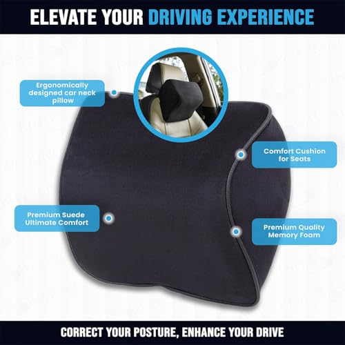 Image of Kingsway Car Headrest Seat Cushion, Universal Use Long Drive Travel Orthopedic Neck Rest Memory Foam Pillow in Chocolate, Super Soft and Super Comfort Sciatica Back Support Pack of 1
