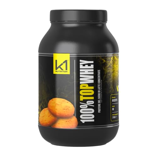 K1 NUTRITION - 100% Top Whey 2Kg - Proteine in Polvere con Creatina - Whey Protein - Proteine del Siero del Latte con Creatina, Taurina e Aminoacidi - Gusto Cookies