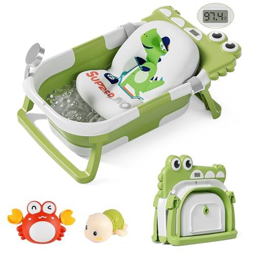 Image of TPN Collapsible Baby Bathtub for Infants to Toddler with Real-time Temp Monitor+Floating Cushion,Foldable Baby Bath Tub Set Applicable 0-36 Month,Perfect Portable Travel Baby Tub for Newborns Boy