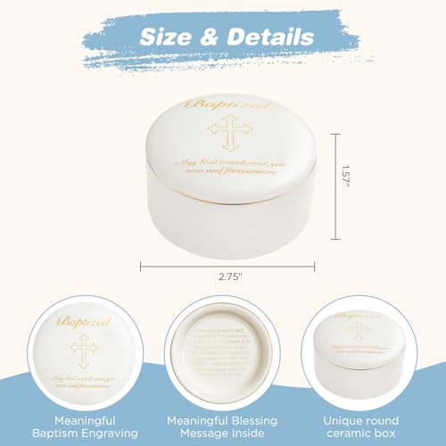 Image of NORBU Baptism Gifts for Girl, My First Rosary with Ceramic Keepsake Box, Rosary for Kids, First Communion & Baby Dedication Gifts for Newborn Baby Boys Catholic Christening Gift