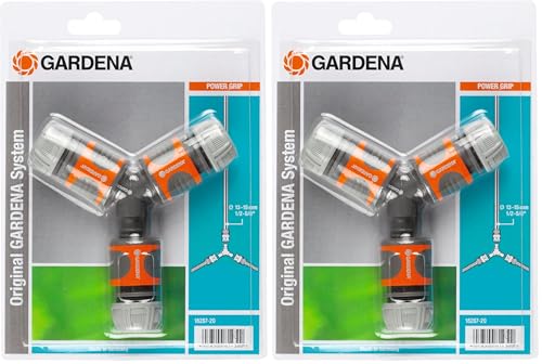 Gardena Abzweig-Satz für 13 mm (1/2 Zoll)- und 15 mm (5/8 Zoll)-Wasserschläuche: Wasserdichter Abzweig-Verbinder für eine einfache Wasserteilung (18287-20) (Packung mit 2)