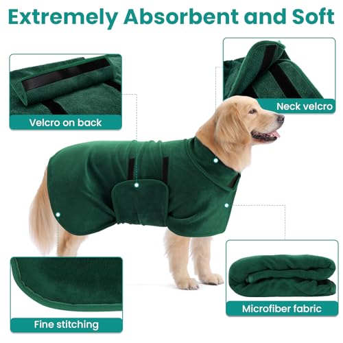PETTOM Hundebademantel, Bademantel Hund Extra Saugfähig, Hunde Bademantel Mikrofaser Schnelltrockend, Hundetrockenmantel für Große und Mittelgroße Hunde