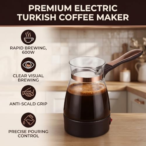 Jenivaint Turkish Coffee Maker, 600W 500ml Glass Electric Coffee Pot - 3