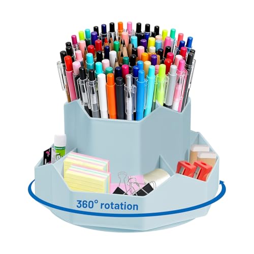 Lvjkes Drehbarer Stiftehalter, Schreibtisch organizer 9 Fächer, Verbesserte große Kapazität 360° drehbar, Kann Bleistifte, Buntstifte, Verschiedene Schreibwaren aufnehmen (Blau)