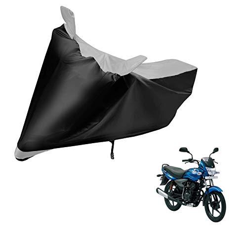 Image of Auto Hub Bike Cover Compatible with Bajaj Platina 100 with Mirror Pocket, Dustproof, Heat Resistant, Triple Stitched, Platina 100 Bike Cover- Navy, Silver