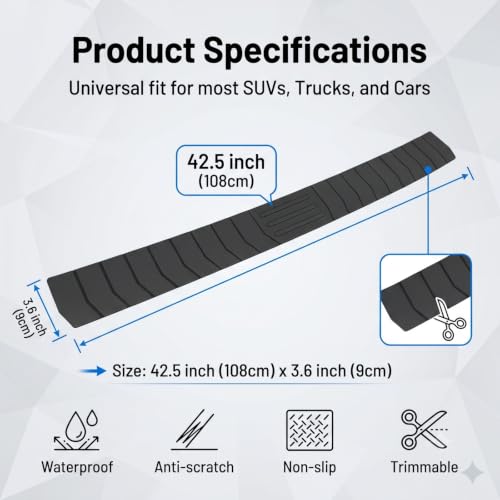 Pniwuno Car Rear Bumper Protector Guard, 42.52" × 3.54" Anti-Scratch Rubber Rear Bumper Guard Covers, Non-Slip Trimmable Trunk Door Sill Protective Strip Cover, Universal for Most Vehicle - Image 2