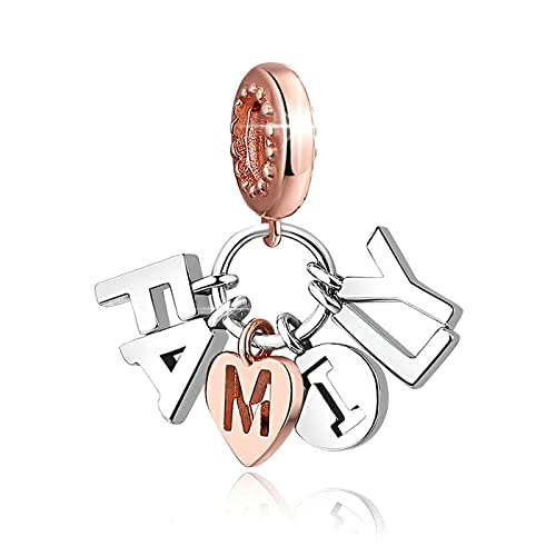 BIZK Ich liebe meine Familie Charm Anhänger Rosegold für Armband 925 Sterling Silber Charm Bead Pendant für Europäische Armbänder und Halsketten Cover
