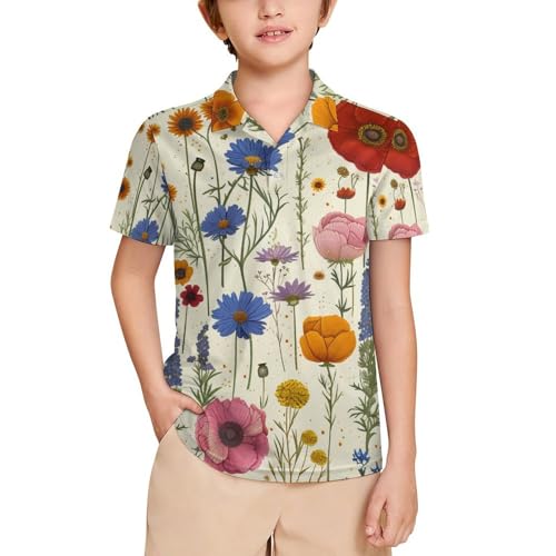 Boys' Classic Polo Shirts Short Sleeve Moisture-Wicking Golf & Tennis Shirts for Youth Teens Animals of Autumn