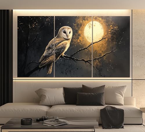 Impression sur toile hibou et lune peinture vintage 60x90cm