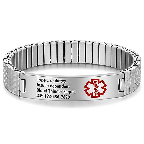 Jewelstruck 7.5 to 9.8 Inches Medical Alert Bracelet for Women Men Medical Bracelet Emergency ID Bracelets Free Engraved Personalized Medic Alert Bracelet for Adult