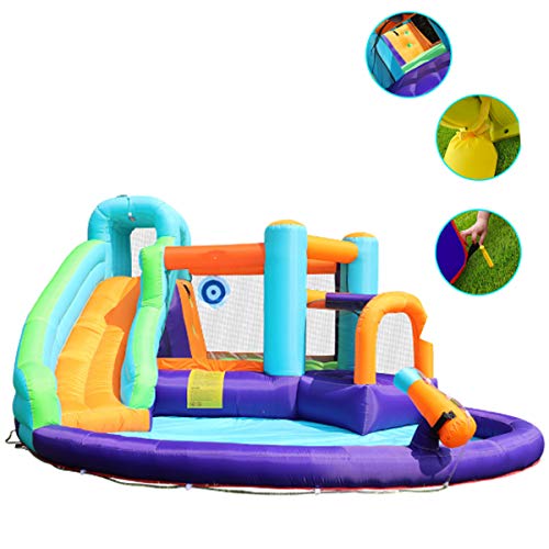 Castillo Hinchable Inflable Agua, Globo Trampolín con Bomba Eléctrica, Centro De Actividades Casa Piscina De Agua De Diapositivas con Tobogán De Agua, Muro Y El Arma De Agua Escalada para Niños