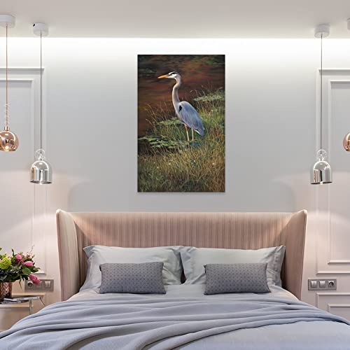 Posters Lady Blue Heron Wall Art Vintage Bird Wall Art Swamp Pelican Wall Art Canvas Wall Art For Living Room Bedroom Office Kitchen Decor 24X36Inch(60X90Cm) Frame-Style #TOP7