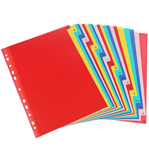 A-Z Plastic Binder Dividers 21 Tab, Alphabet Dividers with Tabs for 3 Ring, Multicolor Alphabetical...