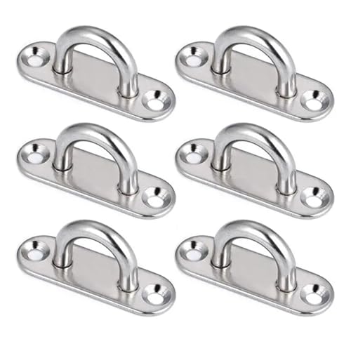 Placa de ojo de acero inoxidable de 5mm con almohadilla oblonga para colgar en pared, 6 uds