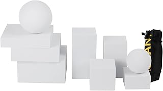 Kcgani Photography Background Props, White Geometric Cube Photo Props Set, Stereo Photo Decorative Backdrop, Posing Display Solution for Lipstick, Jewelry, Perfume, Makeup Tools, 9Pcs (White Cube)