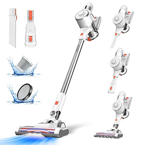 Ultenic U10 Pro Cordless Vacuum Cleaner, 30KPa Powerful Suction, 5-Layer Filtration, 180° Rotating Brush Head, Wall-mounted Handheld Lightweight with LED Light for Hard Floors, Rugs