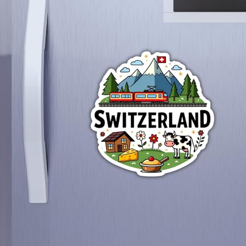Image of Zesta Wooden Fridge Magnets Set | Refrigerator Decor Magnets for Kitchen | India Souvenir Fridge Magnet Collection | Wooden Magnet for Fridge Door Decoration (Switzerland)
